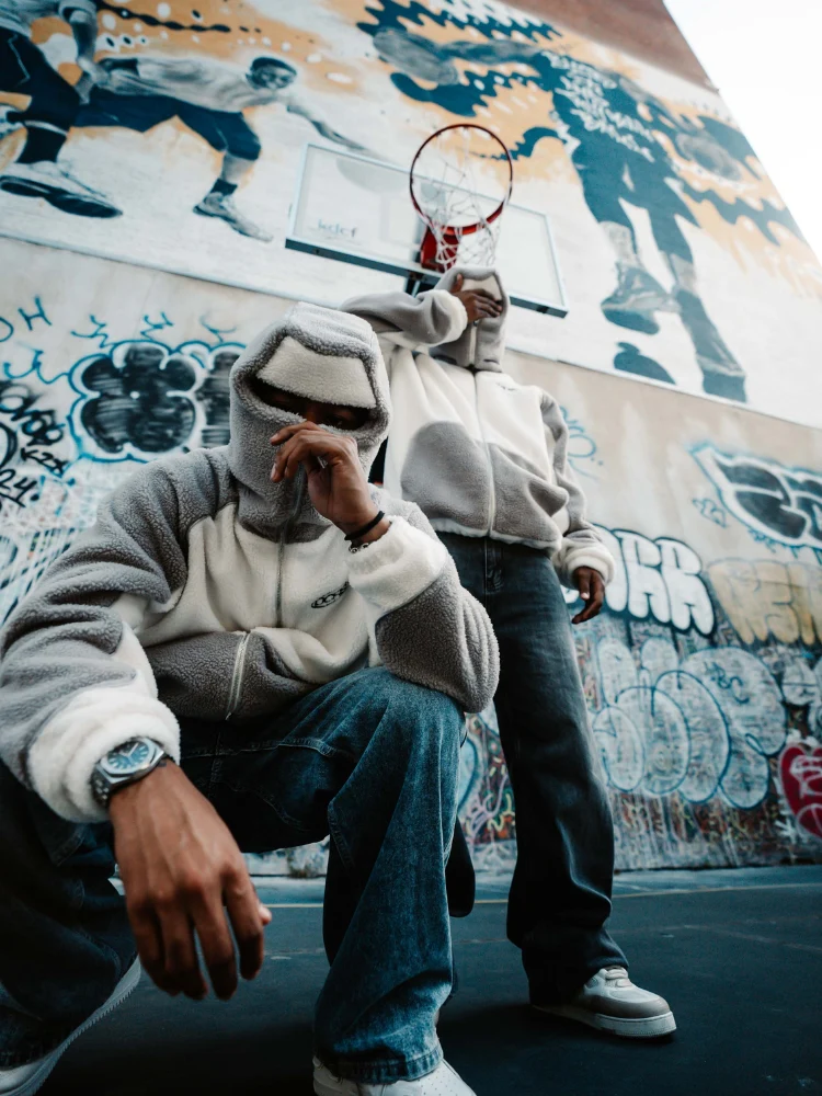 DCRB - Wolf Grey & White Sherpa Ninja Fleece - Image 3