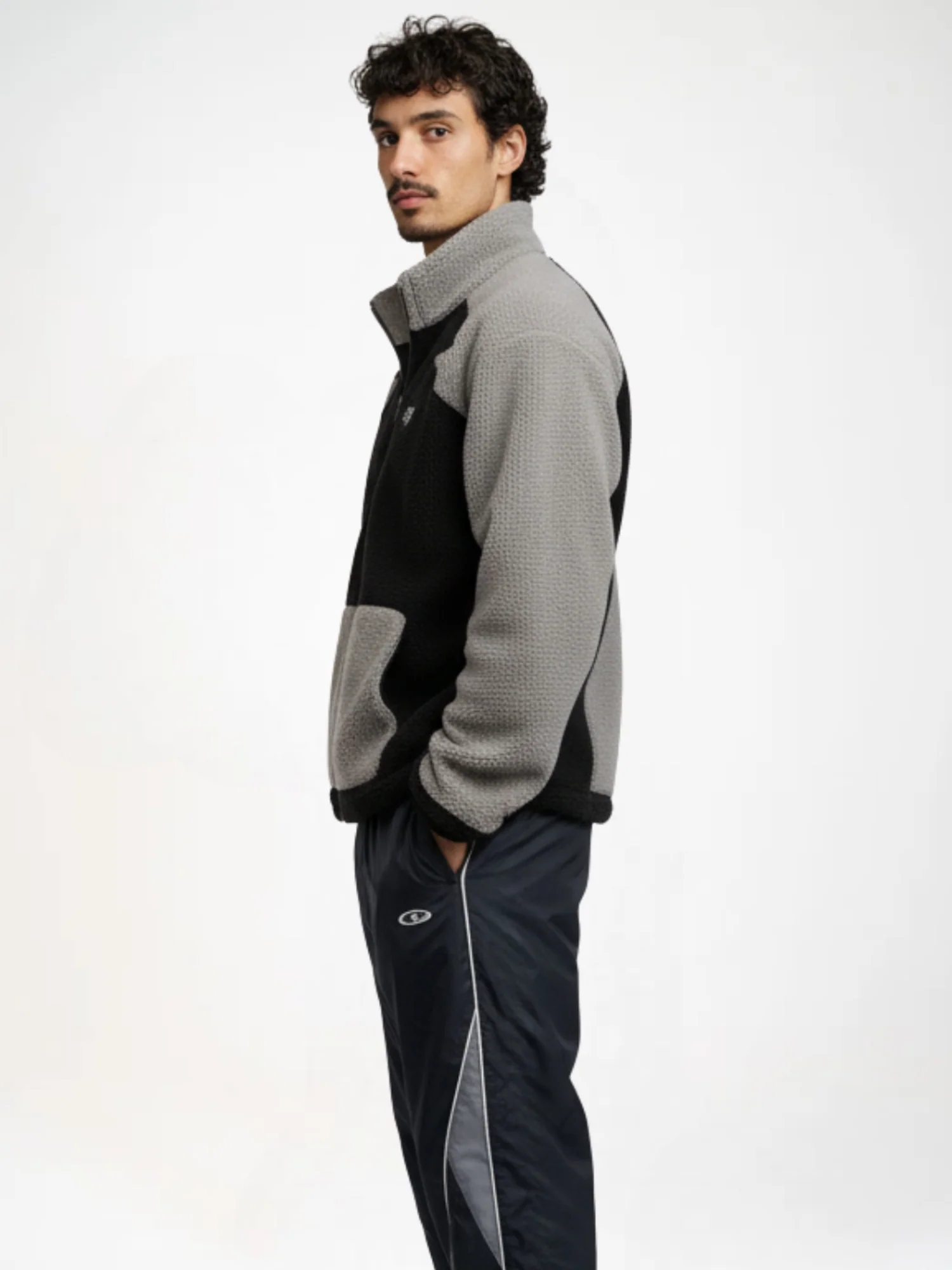 DCRB Two Tone Sherpa Fleece Jacket Black - Image 4