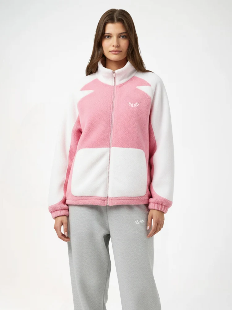 DCRB Two Tone Sherpa Fleece Jacket Pink - Image 4